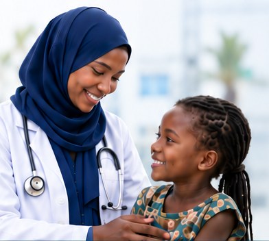 A doctor smiling with a young patient